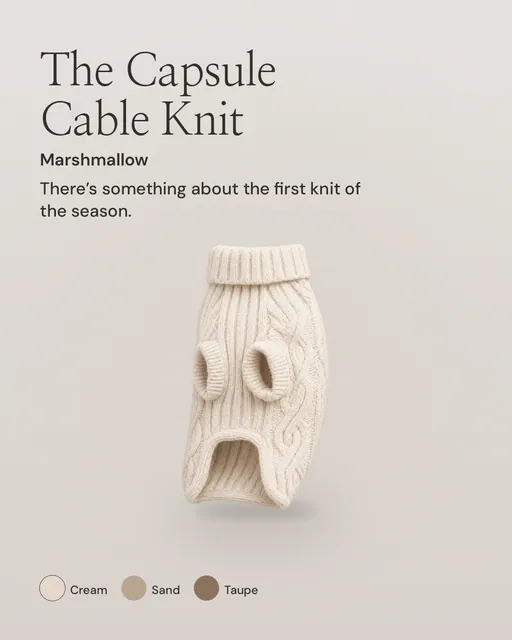 Instagram portrait post for By Teddy: Marshmallow | The Capsule Cable Knit in Marshmallow. Product hero, light palette.