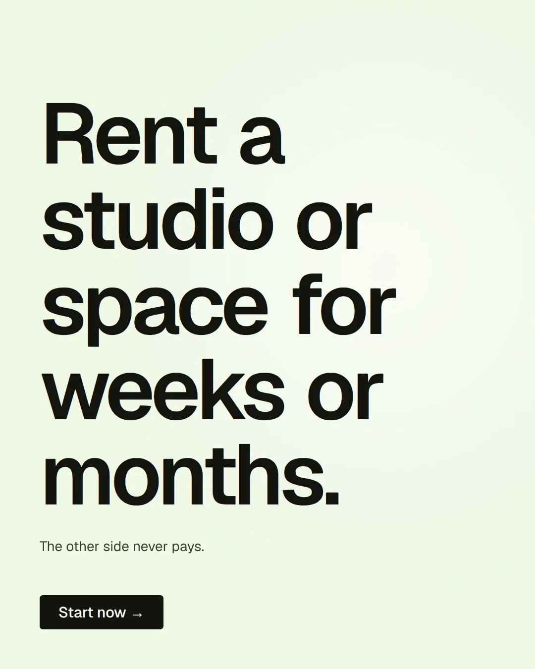 Video for contracts.io: "Rent a studio or space for weeks or months.". Kinetic type grid, 6.0 s, light palette.