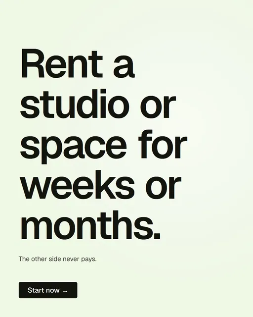 Video for contracts.io: "Rent a studio or space for weeks or months.". Kinetic type grid, 6.0 s, light palette.