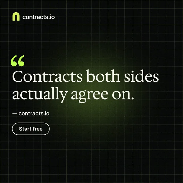 Instagram post for contracts.io: "Contracts both sides actually agree on." Phosphor atlas style, quote layout, dark palette in black, grey.