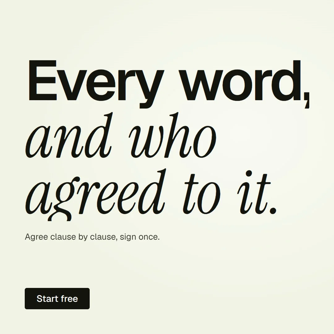 Video for contracts.io: "Every word, and who agreed to it.". Doc motion loop, 8.0 s, light palette.