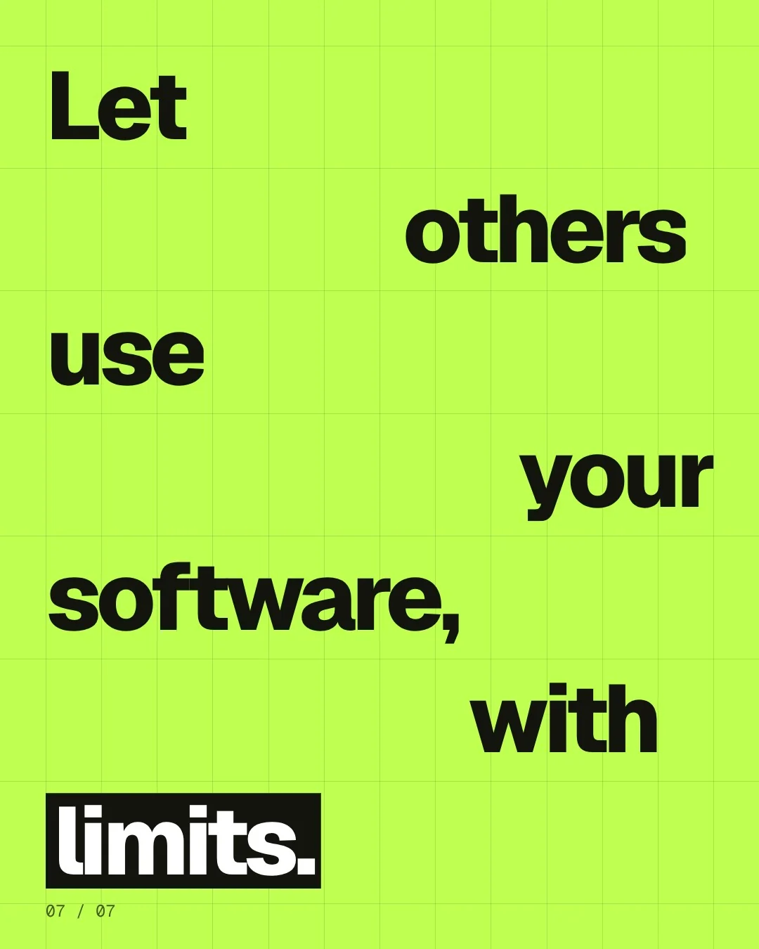 Video for contracts.io: "Let others use your software, with limits.". Kinetic type grid, 6.0 s, light palette.