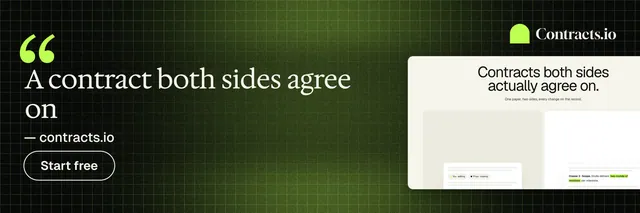X header for contracts.io: "A contract both sides agree on". Phosphor atlas style, quote layout, dark palette in black, green, white.