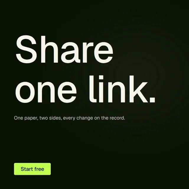 Video for contracts.io: "Share one link.". Doc motion loop, 6.0 s, dark palette.