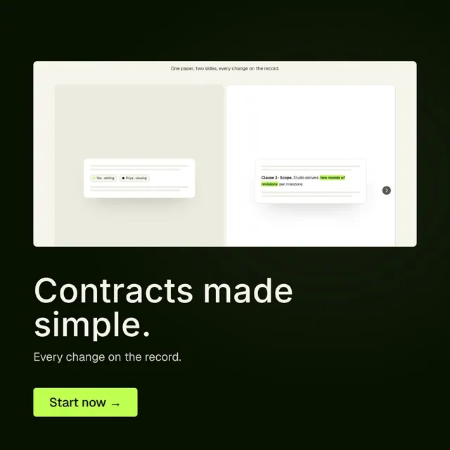 Video for contracts.io: "Contracts made simple.". Doc motion loop, 8.0 s, dark palette.