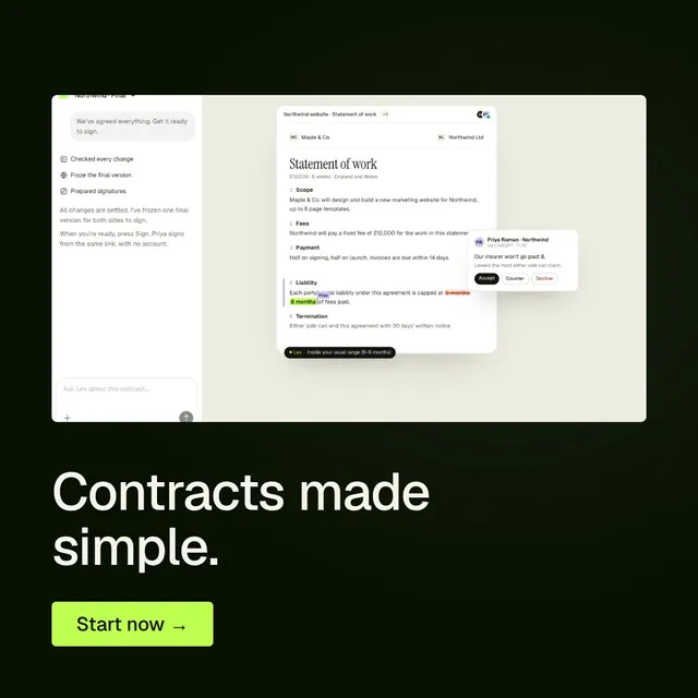 Video for contracts.io: "Contracts made simple.". Doc motion loop, 6.0 s, light palette.