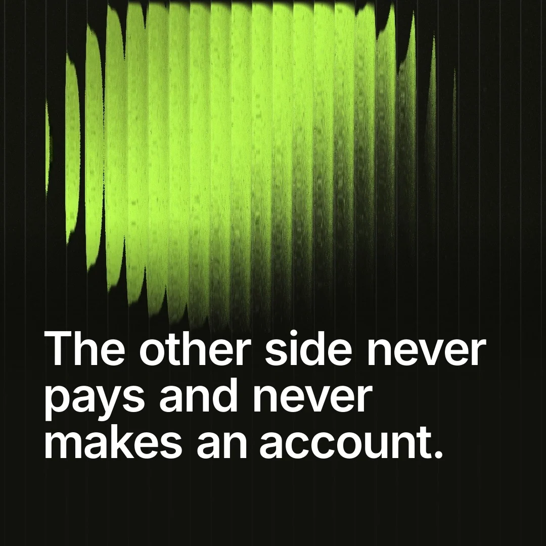Video for contracts.io: "The other side never pays and never makes an account.". Shader loop, 6.0 s, dark palette.