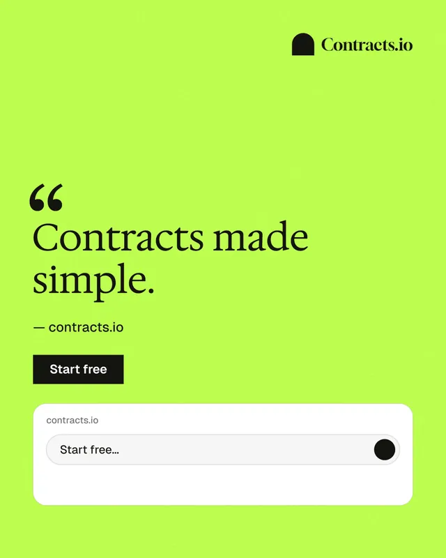Instagram portrait post for contracts.io: "Contracts made simple." Swiss style, quote layout, light palette in green, white.