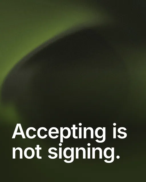 Video for contracts.io: "Accepting is not signing.". Shader loop, 6.0 s, dark palette.