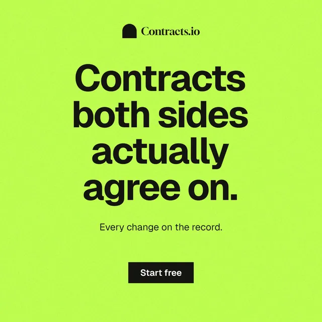 Instagram post for contracts.io: "Contracts both sides actually agree on." Swiss style, centred layout, light palette in green.