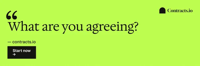 X header for contracts.io: "What are you agreeing?" Swiss style, quote layout, light palette in green.