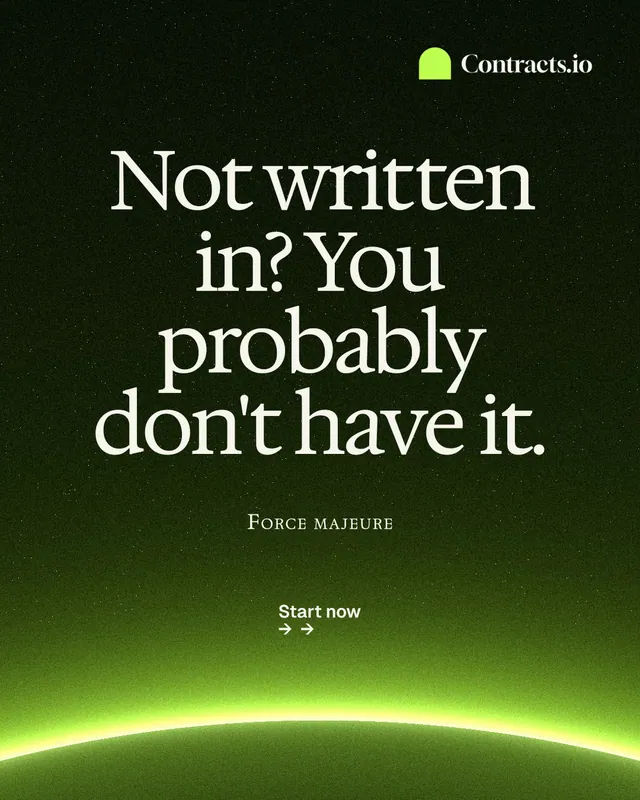 Instagram portrait post for contracts.io: "Not written in? You probably don't have it." Swiss style, smallcaps layout, dark palette in green, black.