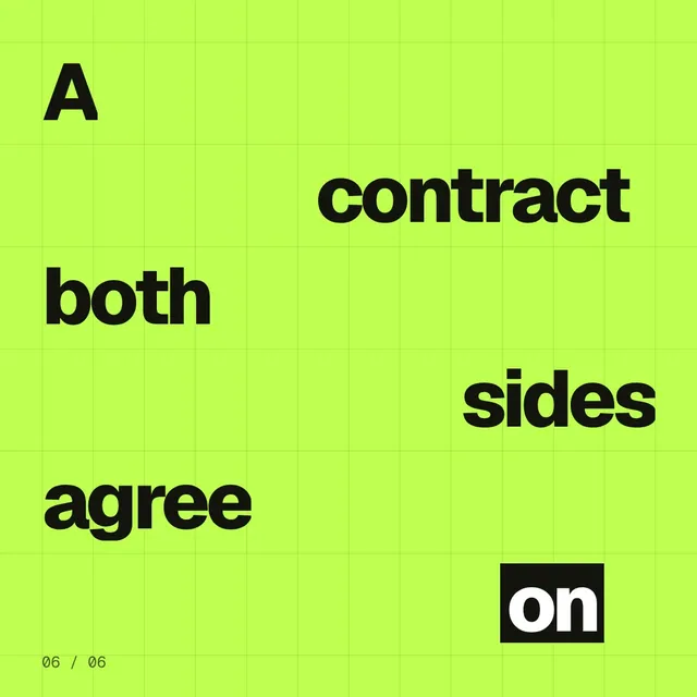 Video for contracts.io: "A contract both sides agree on". Kinetic type grid, 6.0 s, light palette.