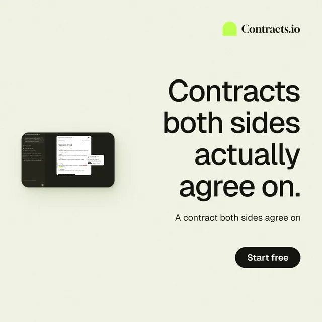 Instagram post for contracts.io: "Contracts both sides actually agree on." Data card style, right layout, light palette in white, grey.