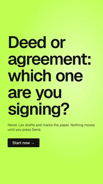 Video for contracts.io: "Deed or agreement: which one are you signing?". Doc motion loop, 7.0 s, light palette.