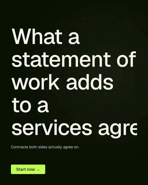 Video for contracts.io: "What a statement of work adds to a services agreement". Doc motion loop, 7.0 s, dark palette.