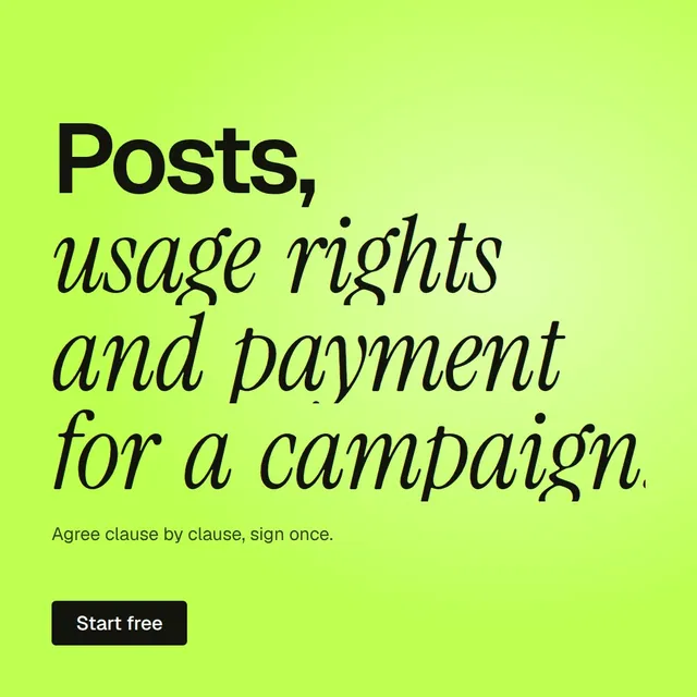 Video for contracts.io: "Posts, usage rights and payment for a campaign.". Doc motion loop, 8.0 s, light palette.
