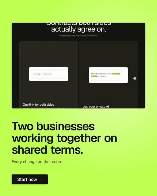 Video for contracts.io: "Two businesses working together on shared terms.". Doc motion loop, 7.0 s, light palette.