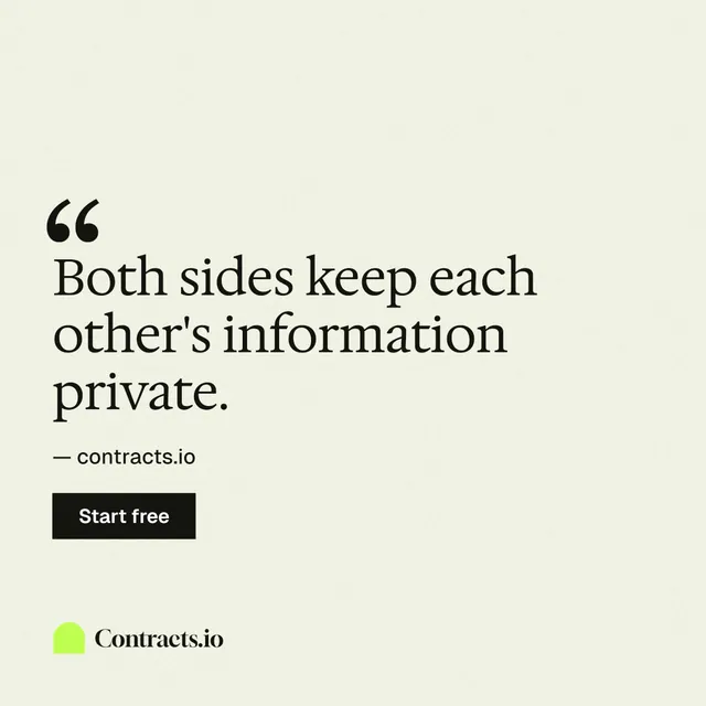 Instagram post for contracts.io: "Both sides keep each other's information private." Swiss style, quote layout, light palette in white.