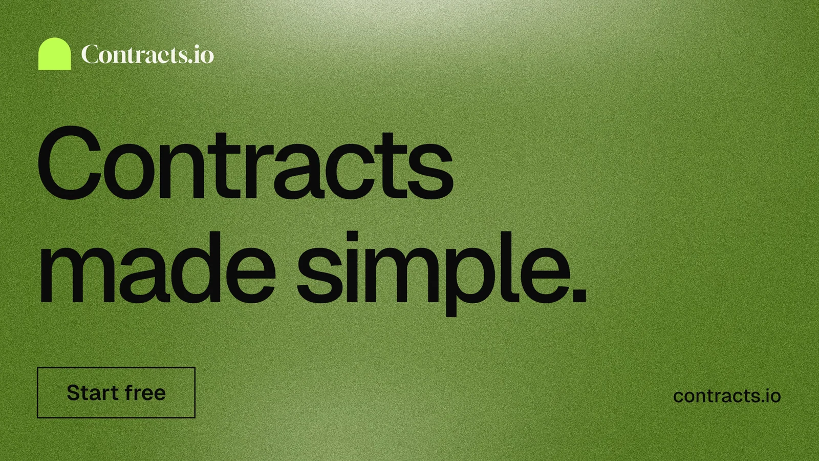 Landscape graphic for contracts.io: "Contracts made simple." Cyanotype style, poster layout, light palette in green.