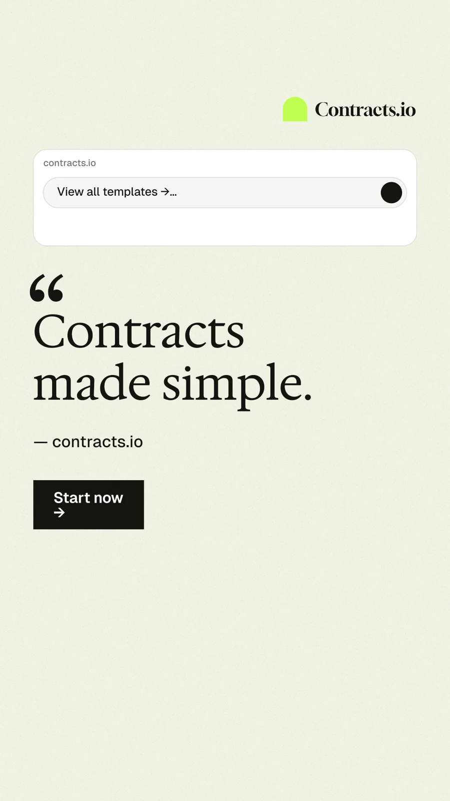 Instagram story for contracts.io: "Contracts made simple." Swiss style, quote layout, light palette in white.