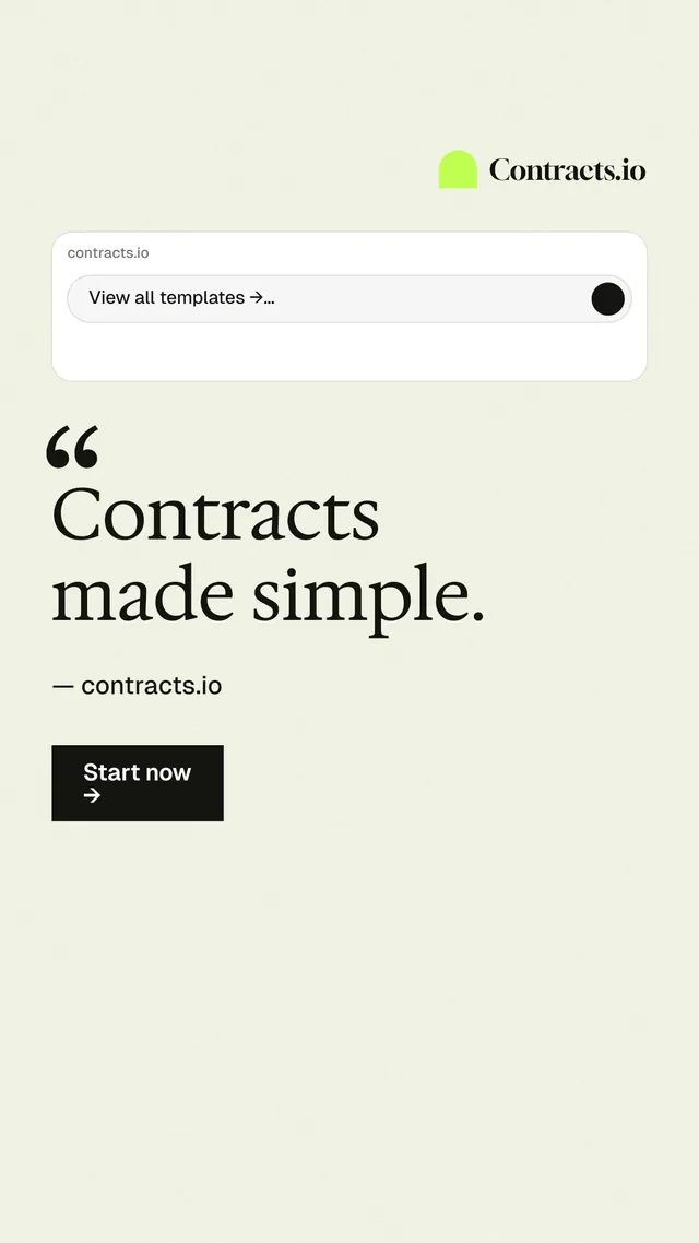 Instagram story for contracts.io: "Contracts made simple." Swiss style, quote layout, light palette in white.
