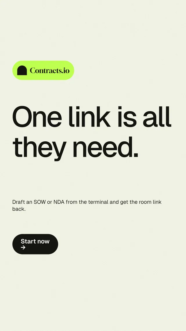 Instagram story for contracts.io: "One link is all they need." Data card style, announce layout, light palette in white, yellow, grey.
