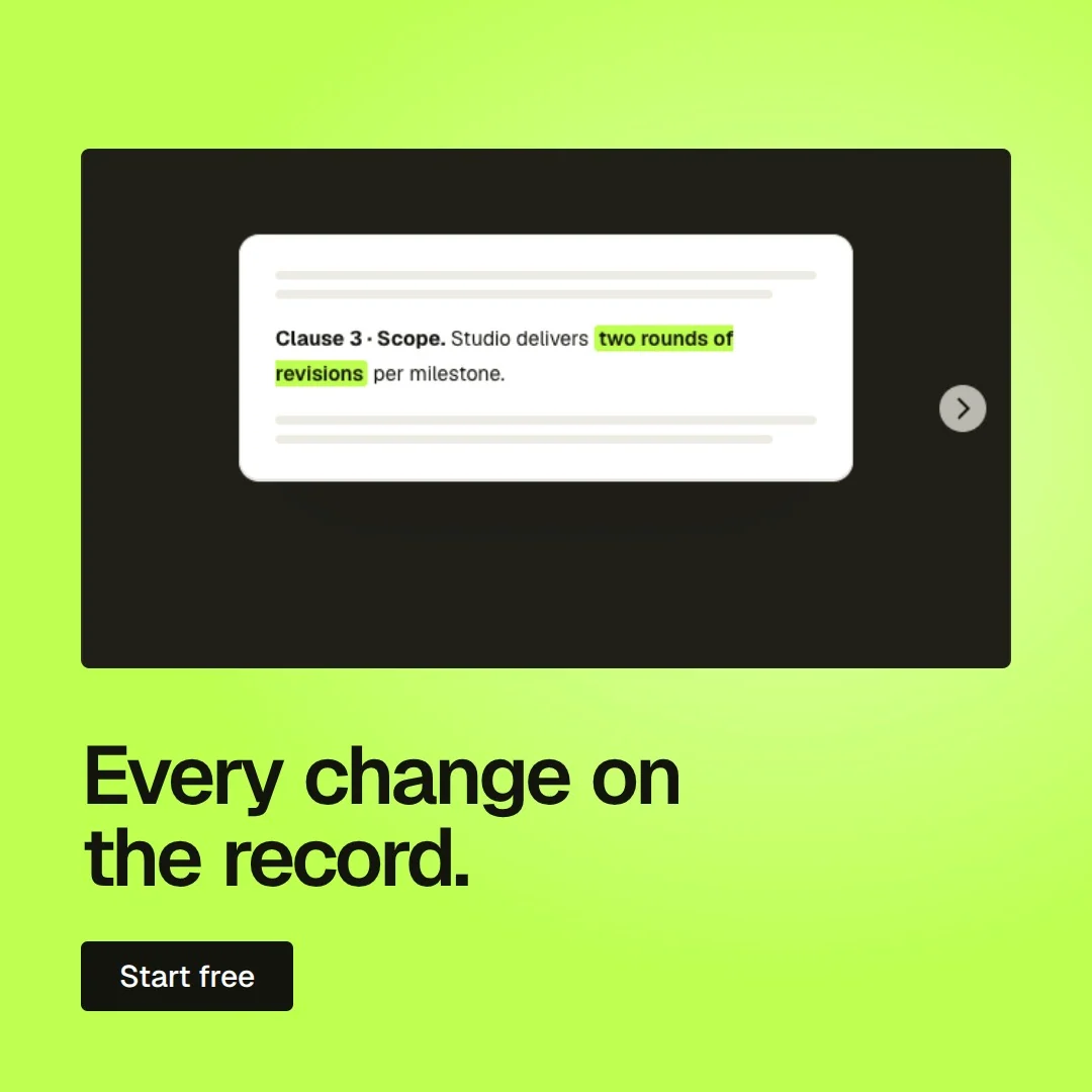 Video for contracts.io: "Every change on the record.". Doc motion loop, 6.0 s, light palette.