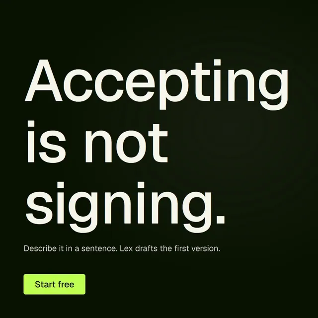Video for contracts.io: "Accepting is not signing.". Doc motion loop, 8.0 s, dark palette.