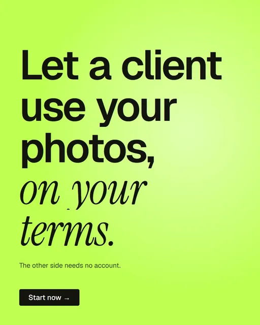 Video for contracts.io: "Let a client use your photos, on your terms.". Doc motion loop, 7.0 s, light palette.