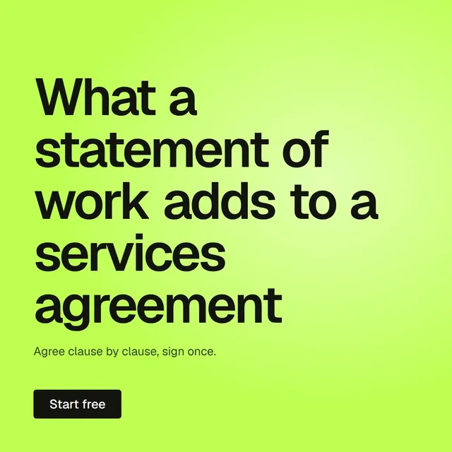 Video for contracts.io: "What a statement of work adds to a services agreement". Doc motion loop, 6.0 s, light palette.