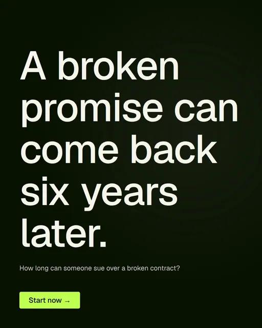Video for contracts.io: "A broken promise can come back six years later.". Doc motion loop, 7.0 s, dark palette.