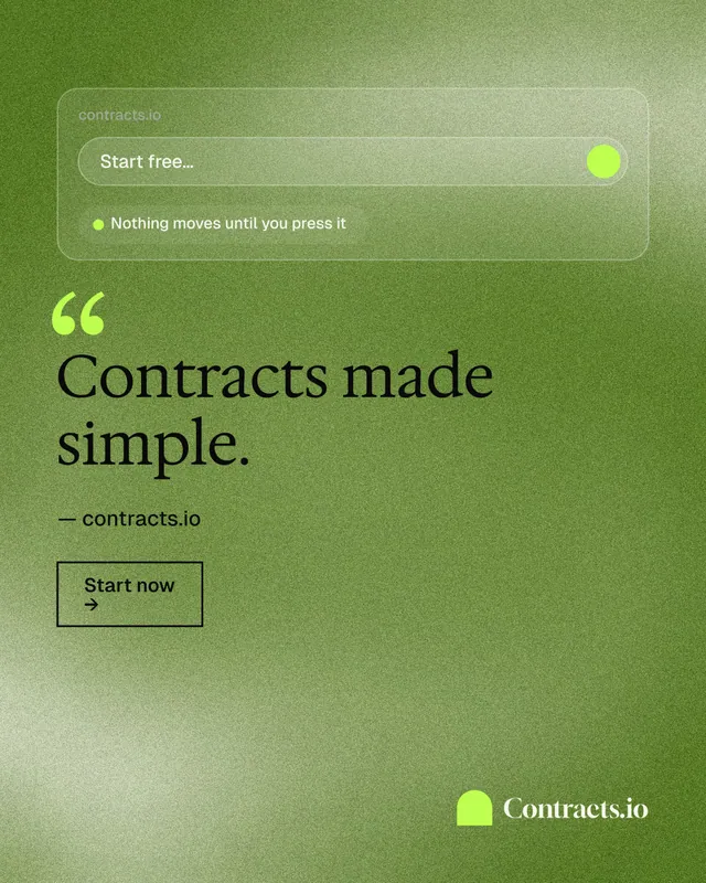 Instagram portrait post for contracts.io: "Contracts made simple." Cyanotype style, quote layout, light palette in green.