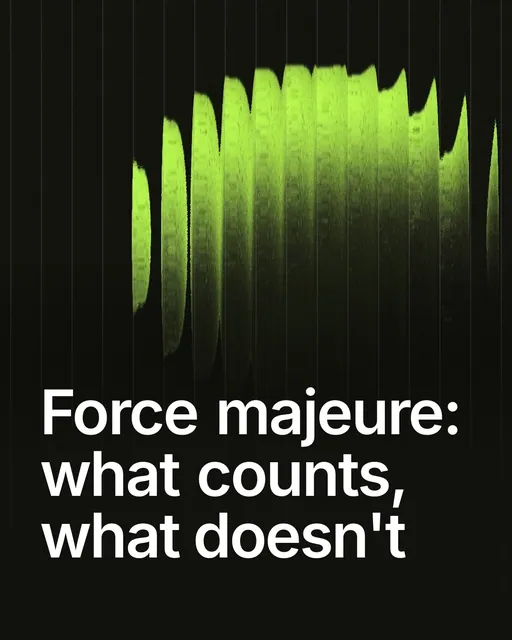 Video for contracts.io: "Force majeure: what counts, what doesn't". Shader loop, 6.0 s, dark palette.