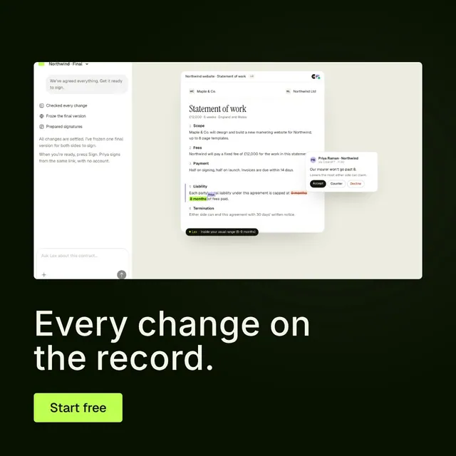 Video for contracts.io: "Every change on the record.". Doc motion loop, 6.0 s, light palette.