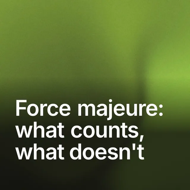 Video for contracts.io: "Force majeure: what counts, what doesn't". Shader loop, 6.0 s, dark palette.