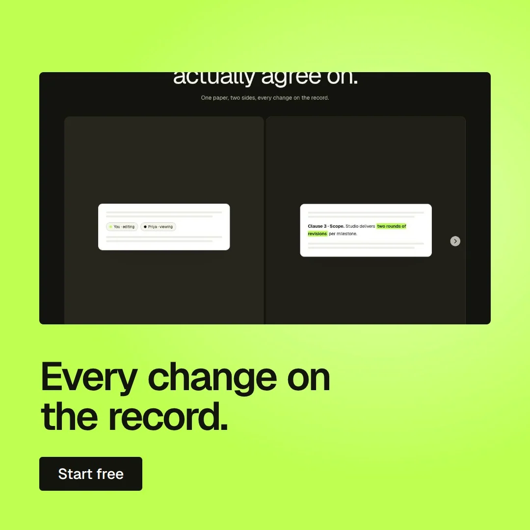 Video for contracts.io: "Every change on the record.". Doc motion loop, 6.0 s, light palette.