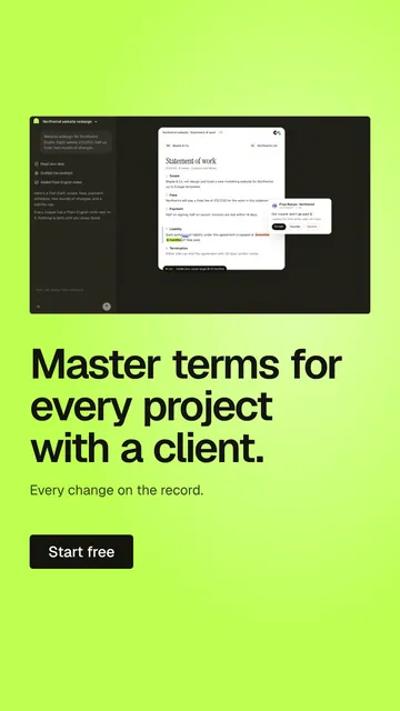 Video for contracts.io: "Master terms for every project with a client.". Doc motion loop, 7.0 s, light palette.