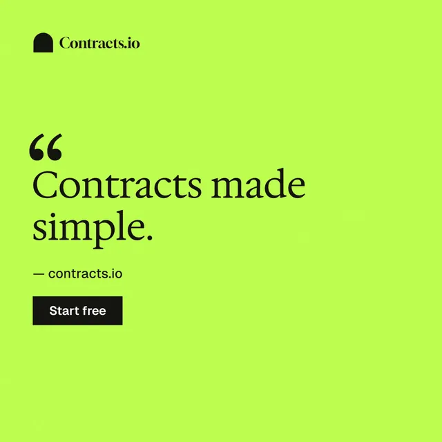 Instagram post for contracts.io: "Contracts made simple." Swiss style, quote layout, light palette in green.