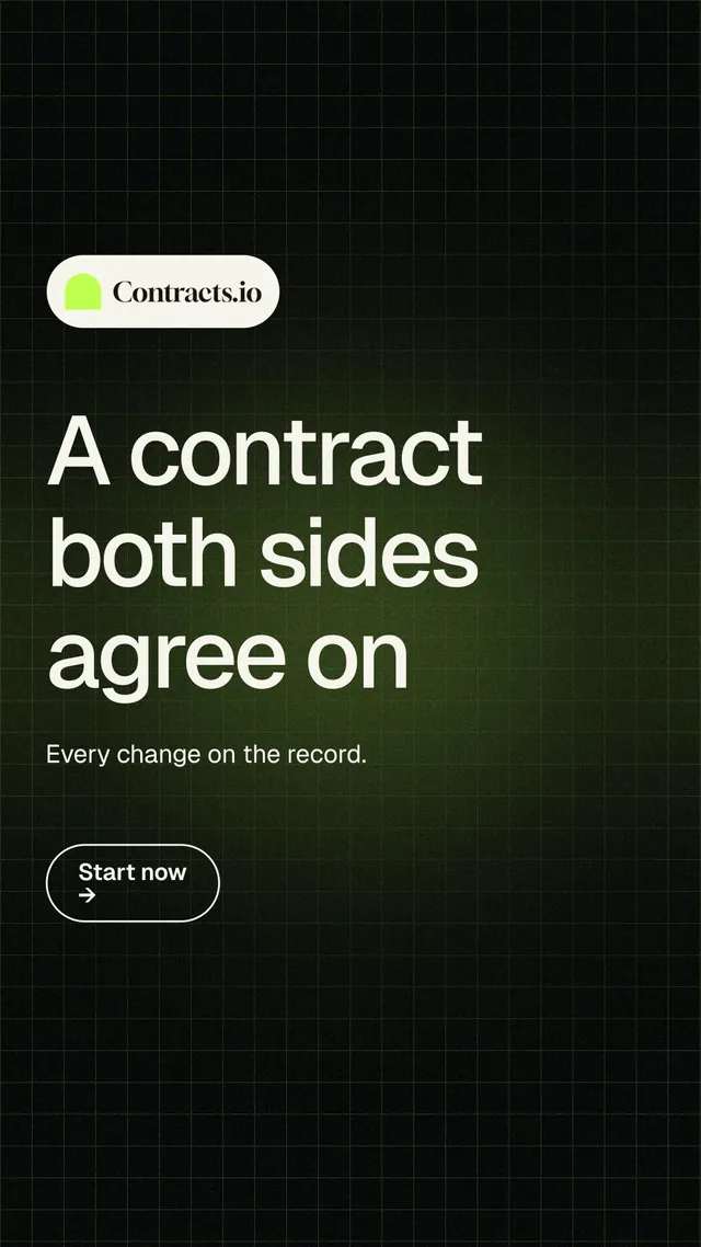 Instagram story for contracts.io: "A contract both sides agree on". Phosphor atlas style, announce layout, dark palette in black, grey.