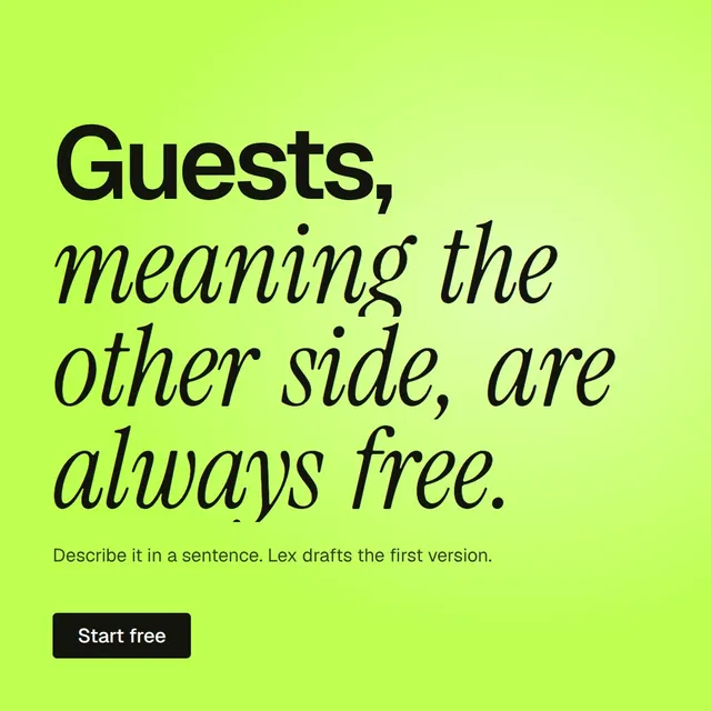 Video for contracts.io: "Guests, meaning the other side, are always free.". Kinetic type grid, 7.0 s, light palette.