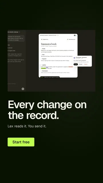 Video for contracts.io: "Every change on the record.". Doc motion loop, 7.0 s, dark palette.