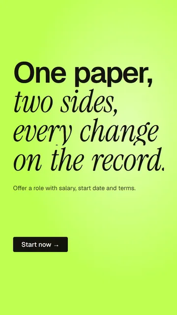 Video for contracts.io: "One paper, two sides, every change on the record.". Kinetic type grid, 7.0 s, light palette.