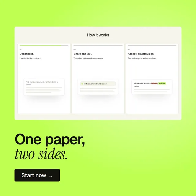 Video for contracts.io: "One paper, two sides.". Doc motion loop, 6.0 s, light palette.
