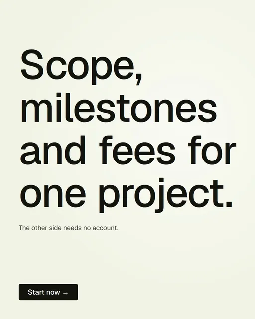 Video for contracts.io: "Scope, milestones and fees for one project.". Doc motion loop, 8.0 s, light palette.