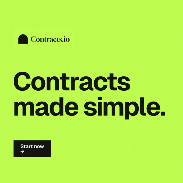 Instagram post for contracts.io: "Contracts made simple." Swiss style, announce layout, light palette in green.