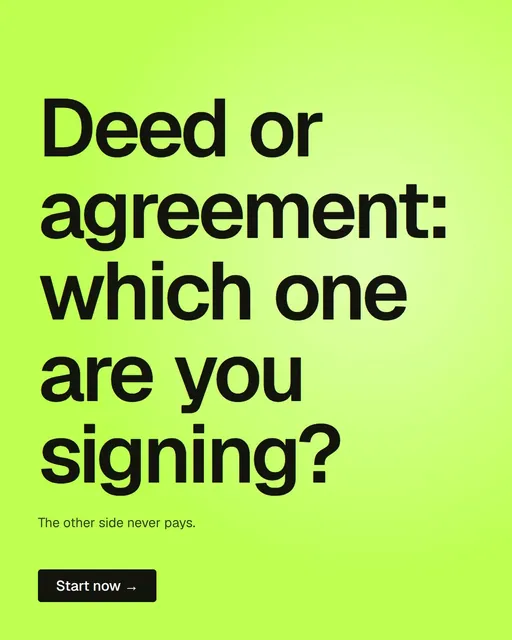 Video for contracts.io: "Deed or agreement: which one are you signing?". Doc motion loop, 6.0 s, light palette.