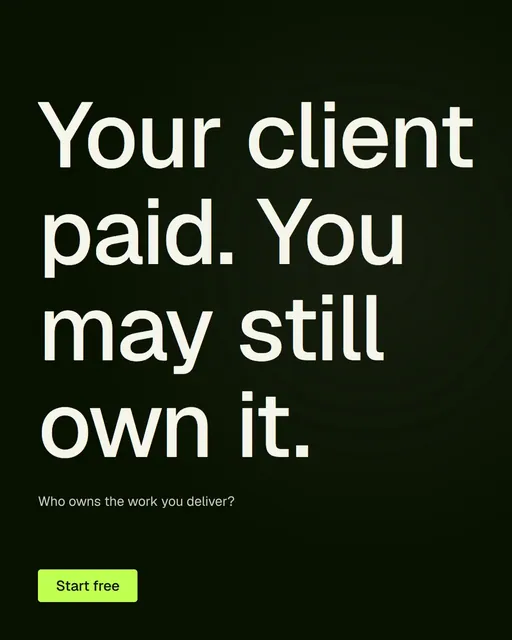 Video for contracts.io: "Your client paid. You may still own it.". Doc motion loop, 7.0 s, dark palette.