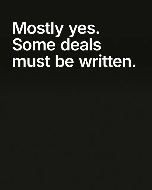 Video for contracts.io: "Mostly yes. Some deals must be written.". Shader loop, 6.0 s, dark palette.