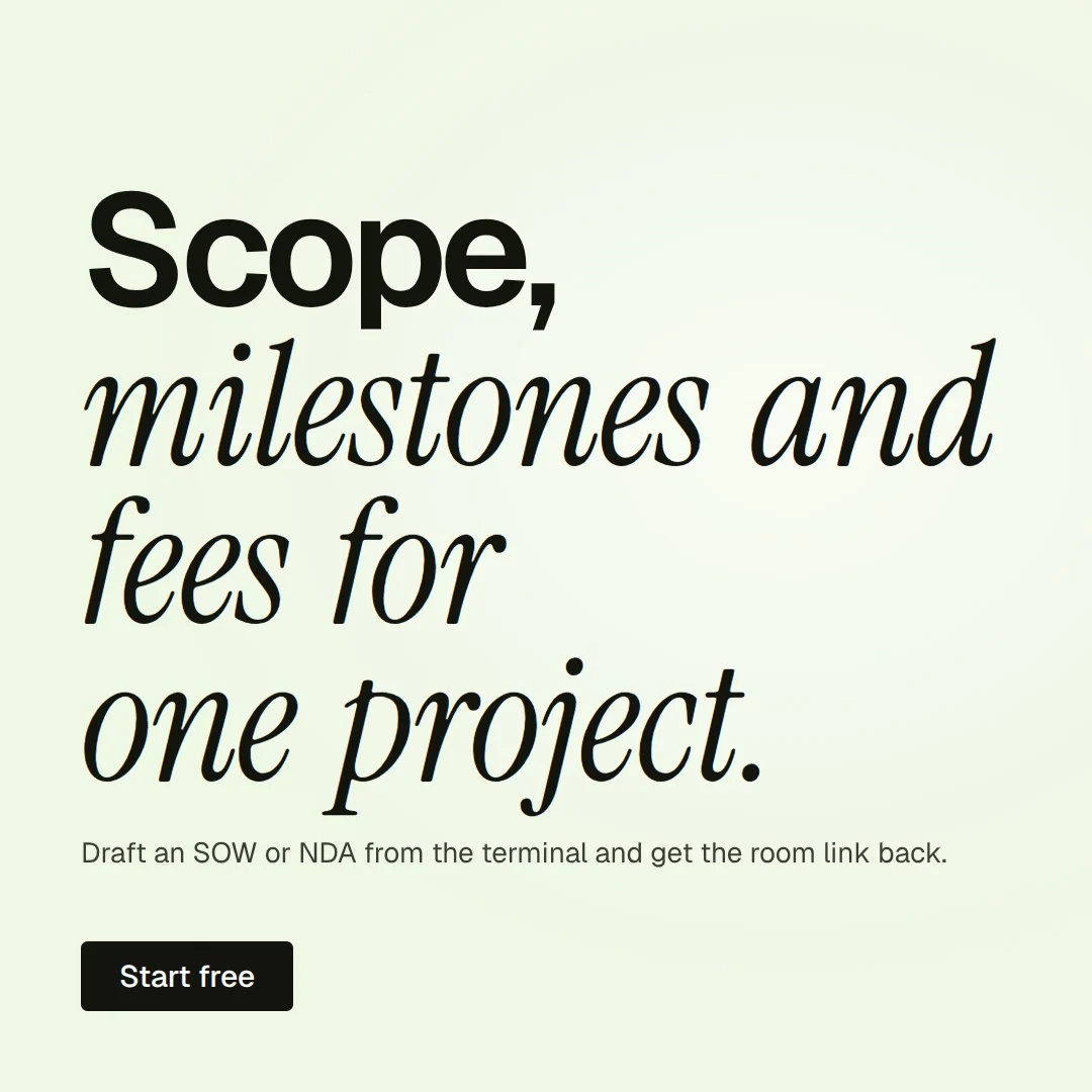 Video for contracts.io: "Scope, milestones and fees for one project.". Doc motion loop, 6.0 s, light palette.